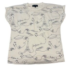 Ou 12th Paris‎ Eiffel Tower Croissant Bonjour Graphic T Shirt White Size S